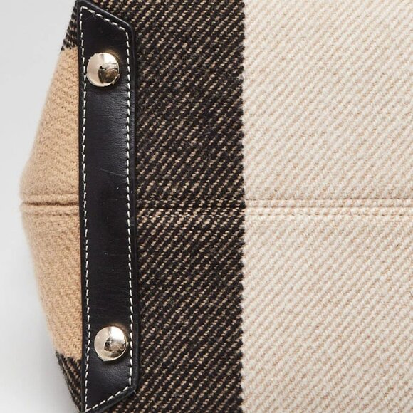 Burberry Black Leather Check Wool Medium Society Tote Bag - Picture 5 of 12